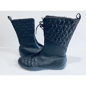 HELLY HANSEN Signed Leather Quilted Embossed Snowflake Boots Sz 8 Lace Up